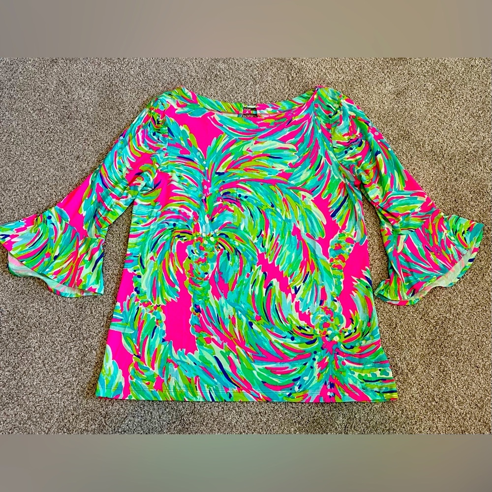 Lilly Pulitzer Fontaine Top  “Raz Berry Shady Lady” - Size Medium